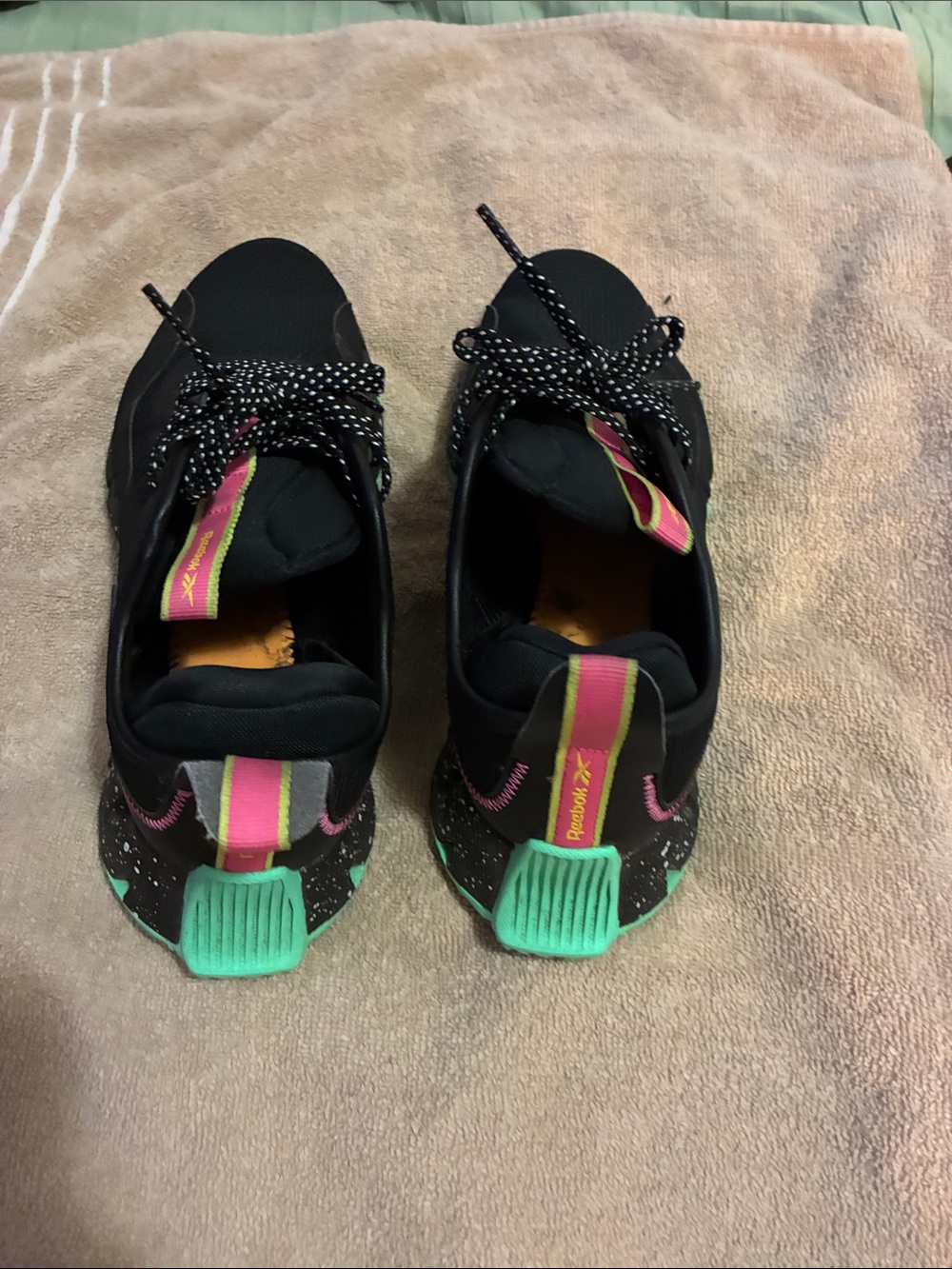 Reebok Black Athletic Sneakers with Pink and Mint Accents